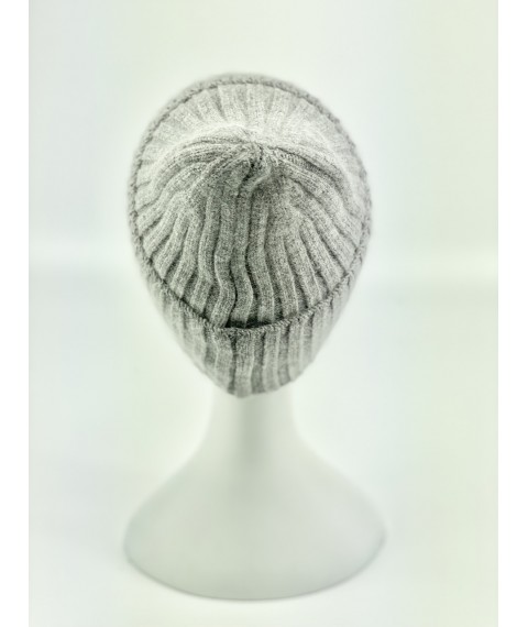 Light gray melange winter women's angora hat with a tapered top