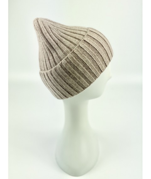 Beige winter women's angora hat with a tapered top