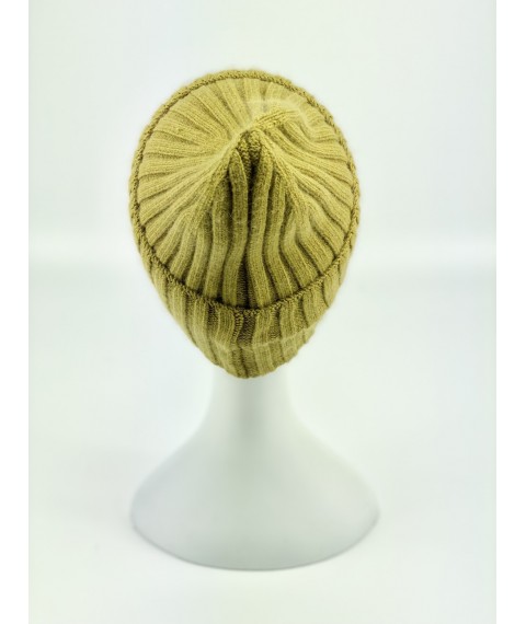 Olive winter women's hat angora with a tapered top