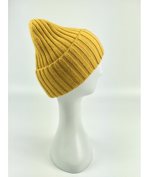 Mustard winter hat for women angora with tapered top