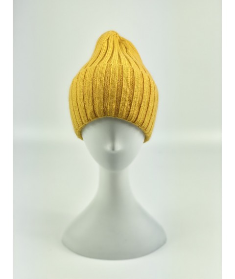 Mustard winter hat for women angora with tapered top