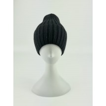 Черная зимняя женская шапка ангоровая с зауженым верхом