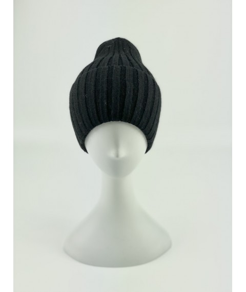 Black winter women's angora hat with a narrowed top
