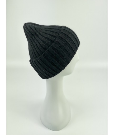 Black winter women's angora hat with a narrowed top