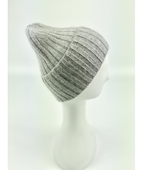 Light gray melange winter men's angora hat with a tapered top