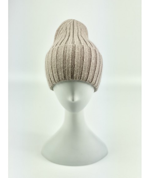 Beige winter men's angora hat with a tapered top