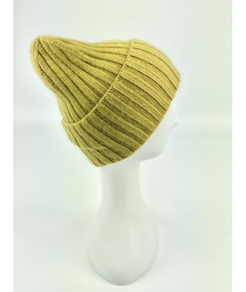 Olive winter men's angora hat with a tapered top