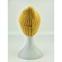 Mustard winter men's angora hat with a tapered top