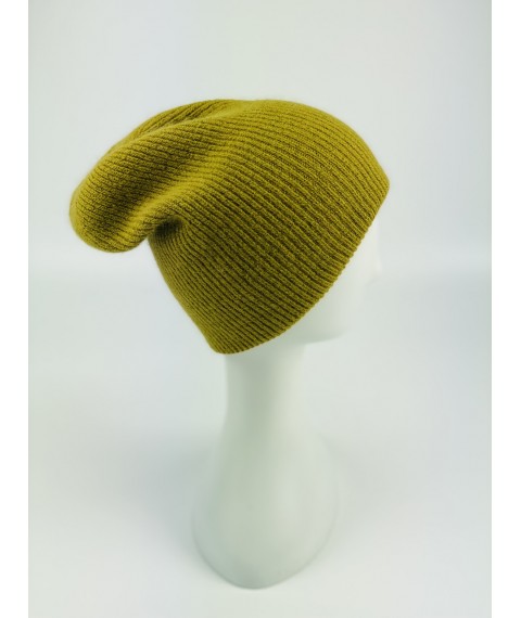 Men's soft angora hat without collar stylish olive