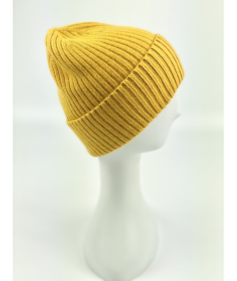 Yellow men's winter hat with angora collar