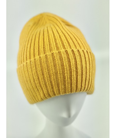 Желтая мужская шапка с подворотом из ангоры зимняя