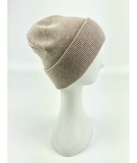 Beige men's sports hat with double collar made of angora winter