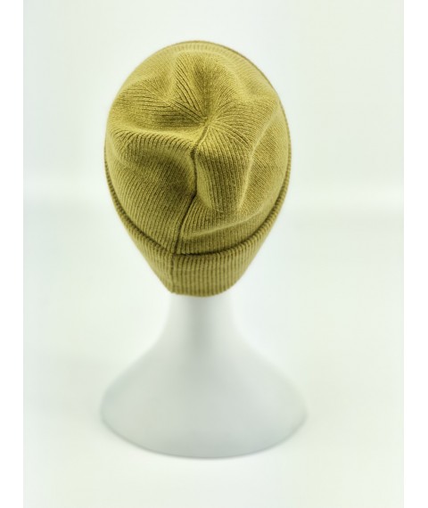 Olive men's sports hat with a double collar made of angora winter