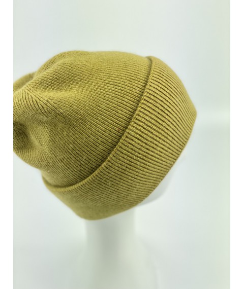 Olive men's sports hat with a double collar made of angora winter