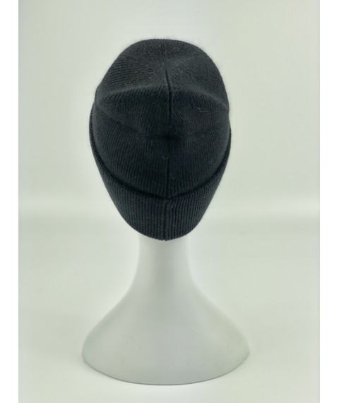 Black men's sports hat with double collar made of angora winter