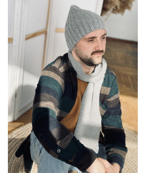 Ангоровый классический мужской серый шарф