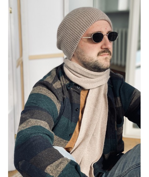 Ангоровый классический мужской бежевый шарф