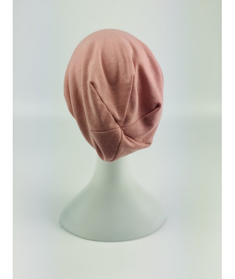 Пудровая женская демисезонная шапка бини из хлопка