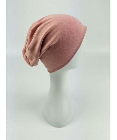 Пудровая женская демисезонная шапка бини из хлопка