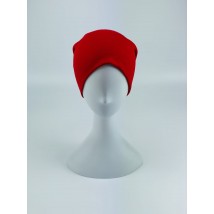 Красная хлопковая женская шапка тонкая из трикотажа
