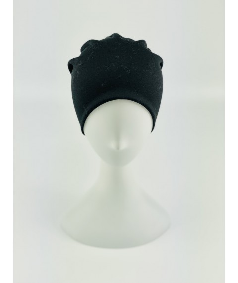 Трикотажная черная женская шапка-бини из хлопка