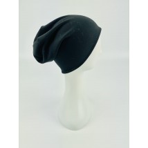 Knitted black women's cotton beanie hat