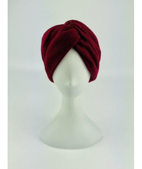 Headband women's demi-season double turban turban woolen burgundy