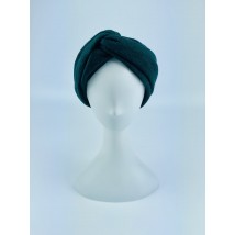 Пов 'язка на голову жіноча демісезонна подвійна чалма тюрбан вовняна шерсть зелена