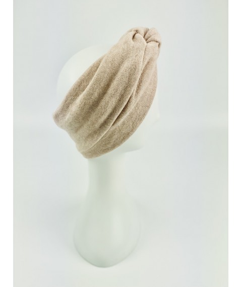 Кремовая зимняя повязка-чалма на голову женская полушерсть CHS2x