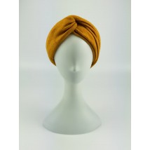 Женская повязка на голову теплая горчичная узкая полушерсть  CHS