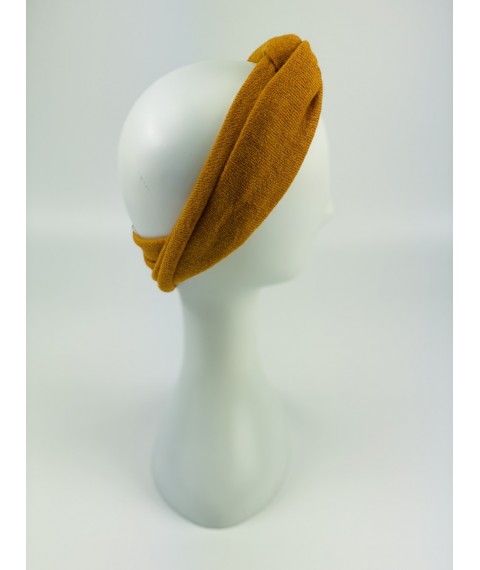 Женская повязка на голову теплая горчичная узкая полушерсть  CHS