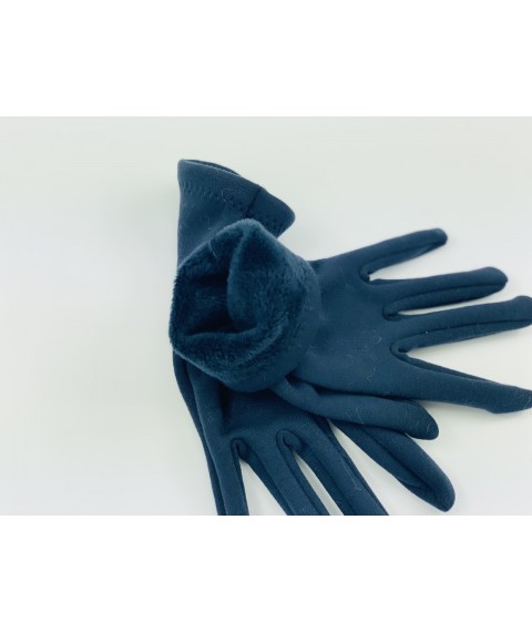 Women's knitted gloves with fur, blue