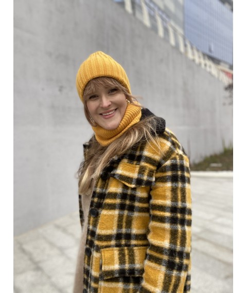 Mustard winter hat for women angora with tapered top