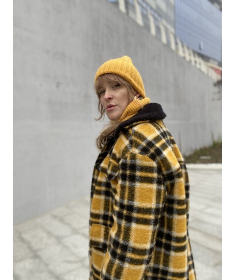 Mustard winter hat for women angora with tapered top