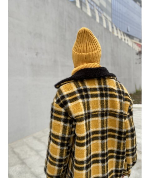 Mustard winter hat for women angora with tapered top