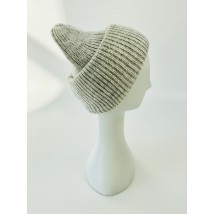Women's winter knitted hat with double collar warm wool blend gray