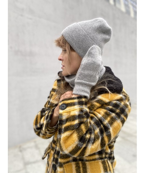 Women's angora mittens knitted gray single layer