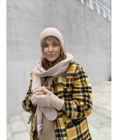 Women's angora mittens knitted beige single layer