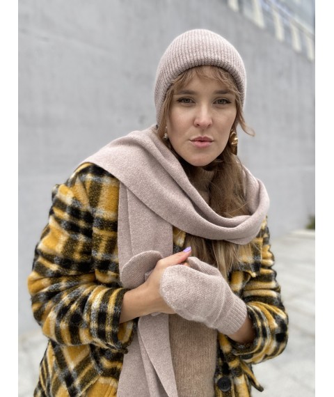 Women's angora mittens knitted beige single layer