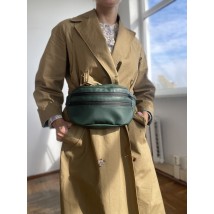 Large women's green belt bag made of eco-leather