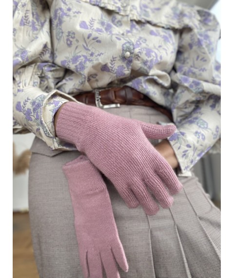 Розовые вязаные перчатки женские однослойные