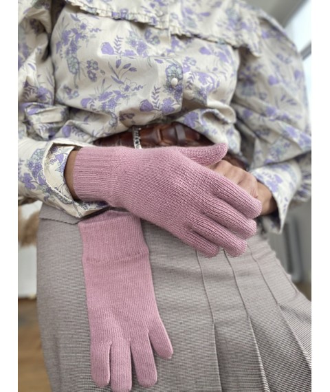 Розовые вязаные перчатки женские однослойные