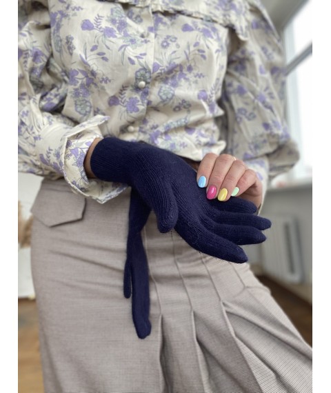 Blue knitted gloves female single layer