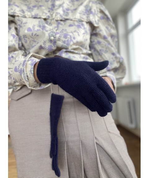 Синие вязаные перчатки женские однослойные
