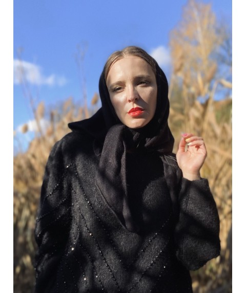Scarf-shawl warm women's angora black winter