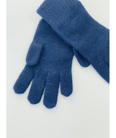 Синие вязаные перчатки женские однослойные