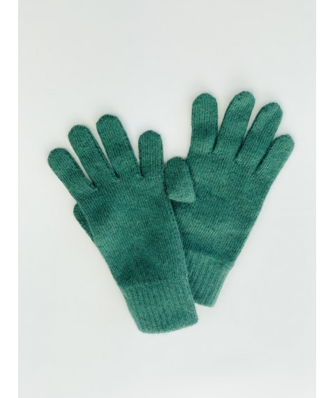Женские перчатки ангоровые  вязаные зеленые однослойные