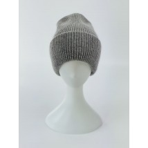 Women's gray hat with a double fold from angora winter