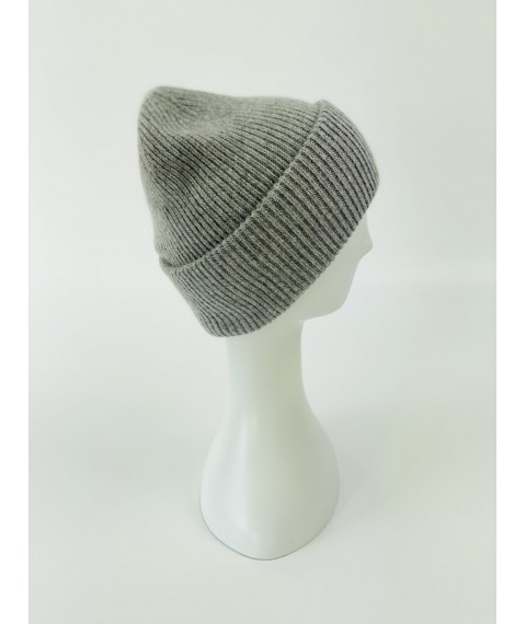 Women's gray hat with a double fold from angora winter