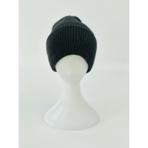 Черная женская шапка с двойным подворотом из ангоры зимняя